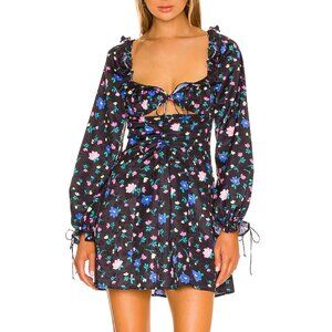 For Love & Lemons Lexy Floral Ruffle Long Sleeve Ruched Mini Dress NWT - Small